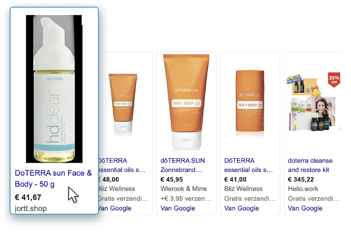 Producten uit jortt.shop in de resultaten van Google Shopping